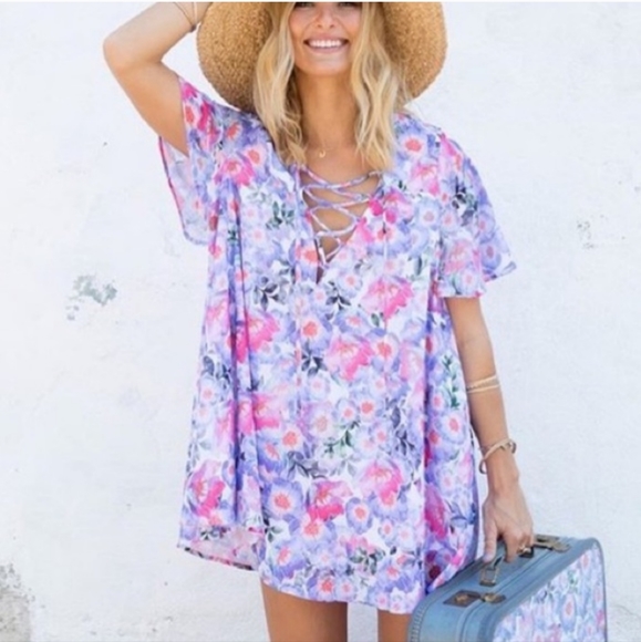 SHOW ME YOUR MUMU Kylie Purple Lightweight Floral Spring Easter Dress Large - Picture 9 of 12